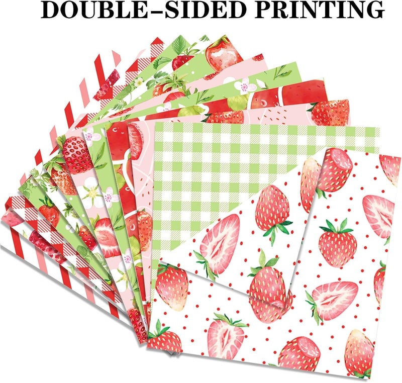 WLXTREE Strawberry Striped Plaid Scrapbook Paper,24 Sheets 12 x12 inch Double-Sided Printing Decorative Craft Patterned Paper Pad for Card Making Background Art Album Collage Aesthetic Room - Image 4